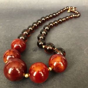 Root Beer Bakelite and Acetate Beaded Necklace MCM